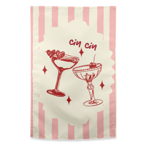 Retro Cocktail Cheers Illustration - funny tea towel by EZbie