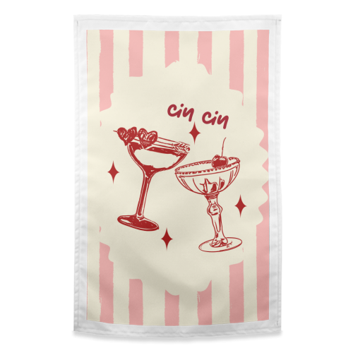 Retro Cocktail Cheers Illustration - funny tea towel by EZbie