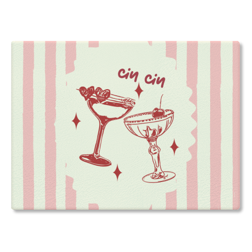 Retro Cocktail Cheers Illustration - glass chopping board by EZbie
