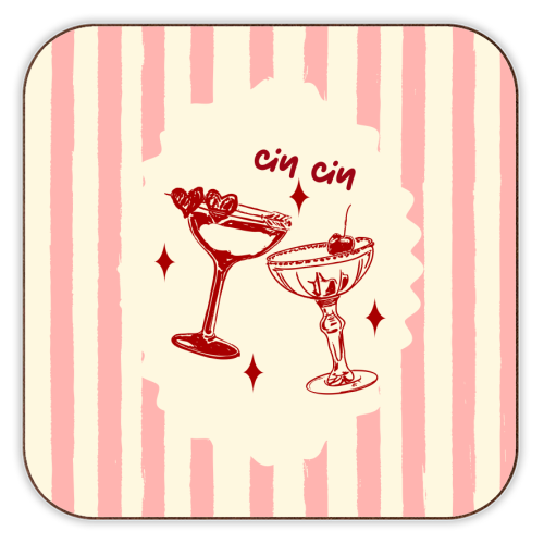 Retro Cocktail Cheers Illustration - personalised beer coaster by EZbie