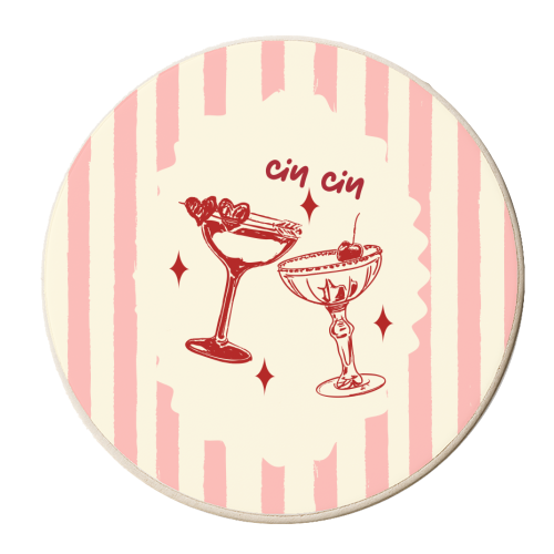 Retro Cocktail Cheers Illustration - personalised beer coaster by EZbie