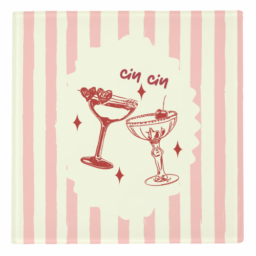 Retro Cocktail Cheers Illustration - personalised beer coaster by EZbie