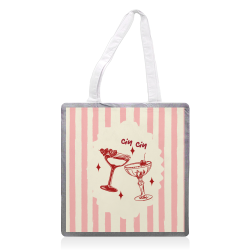 Retro Cocktail Cheers Illustration - printed canvas tote bag by EZbie