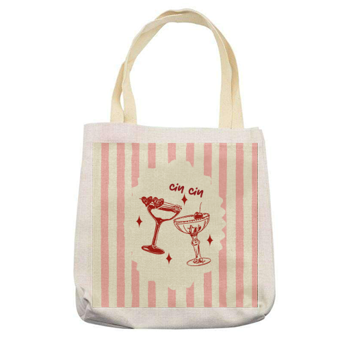 Retro Cocktail Cheers Illustration - printed canvas tote bag by EZbie