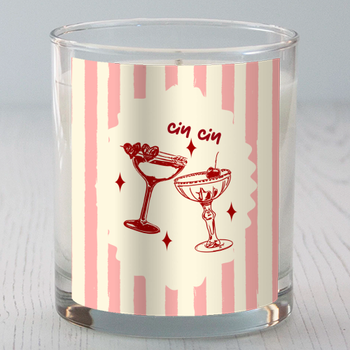 Retro Cocktail Cheers Illustration - scented candle by EZbie