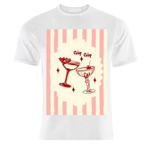 Retro Cocktail Cheers Illustration - unique t shirt by EZbie
