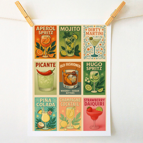 Retro Cocktail Posters - A1 - A4 art print by Ms Doodle