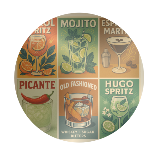 Retro Cocktail Posters - Circle Sticker by Ms Doodle