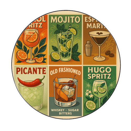 Retro Cocktail Posters - Circle Sticker by Ms Doodle