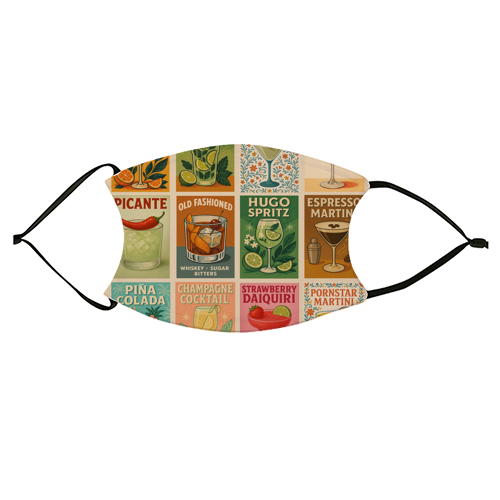 Retro Cocktail Posters - face cover mask by Ms Doodle