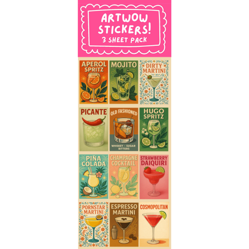 Retro Cocktail Posters - Sticker Pack by Ms Doodle