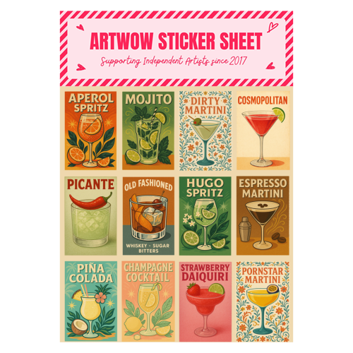 Retro Cocktail Posters - Sticker Sheet by Ms Doodle