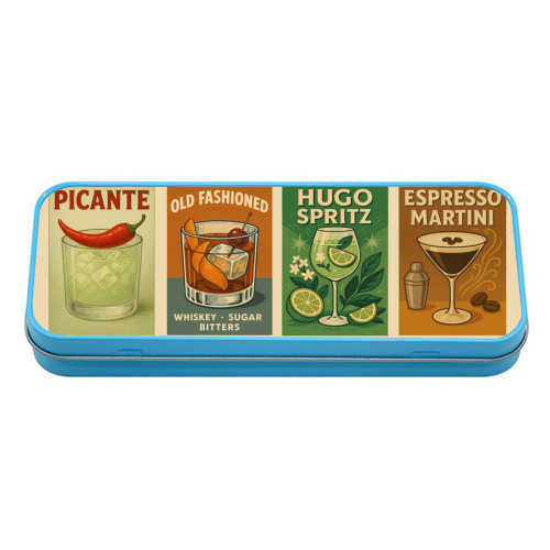 Retro Cocktail Posters - tin pencil case by Ms Doodle