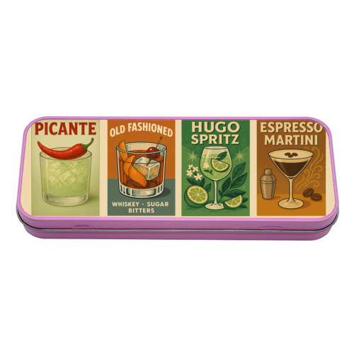 Retro Cocktail Posters - tin pencil case by Ms Doodle