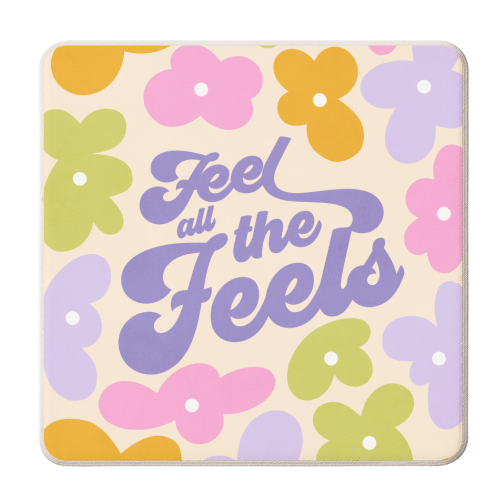Retro Floral 'Feel all the Feels' - personalised beer coaster by Dominique Vari