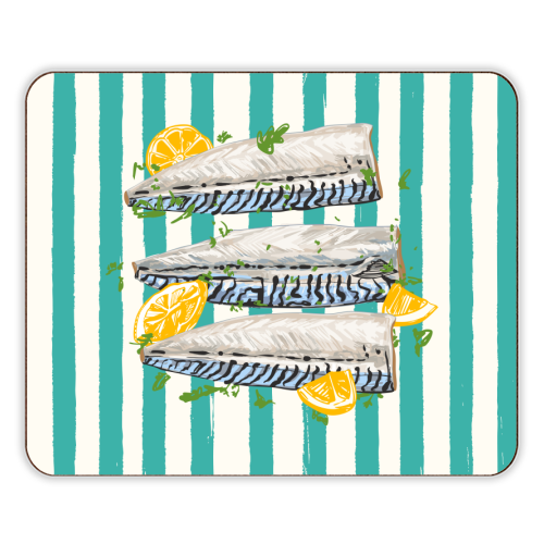 Retro Mackerel Fillet with Lemons Stripes - designer placemat by EZbie