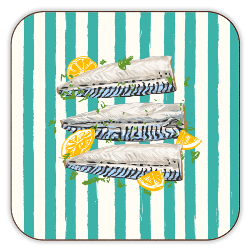 Retro Mackerel Fillet with Lemons Stripes - personalised beer coaster by EZbie