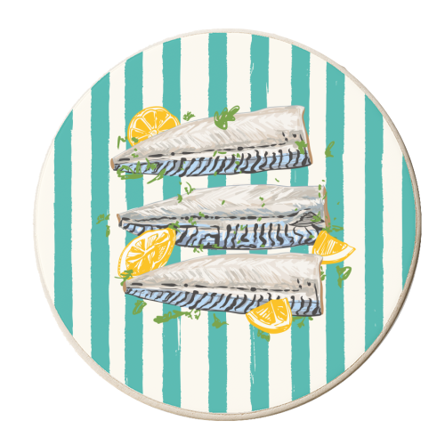 Retro Mackerel Fillet with Lemons Stripes - personalised beer coaster by EZbie
