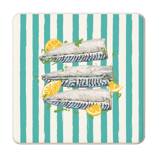 Retro Mackerel Fillet with Lemons Stripes - personalised beer coaster by EZbie