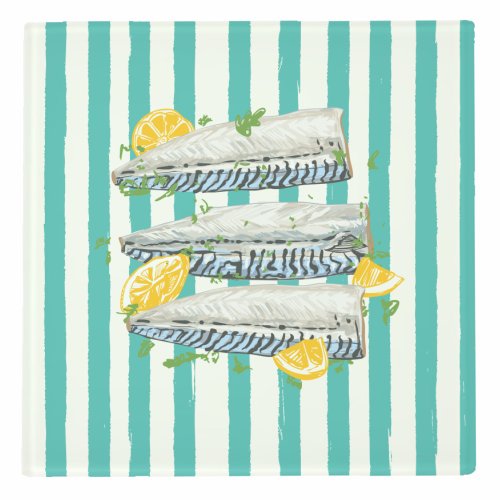 Retro Mackerel Fillet with Lemons Stripes - personalised beer coaster by EZbie