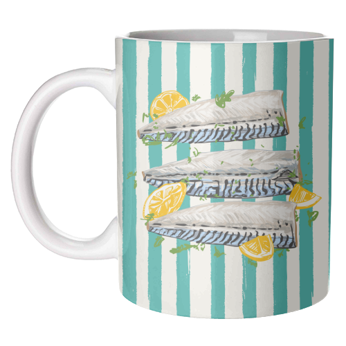 Retro Mackerel Fillet with Lemons Stripes - unique mug by EZbie