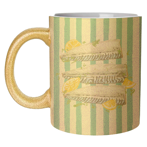 Retro Mackerel Fillet with Lemons Stripes - unique mug by EZbie