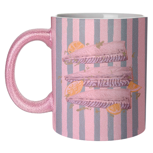 Retro Mackerel Fillet with Lemons Stripes - unique mug by EZbie
