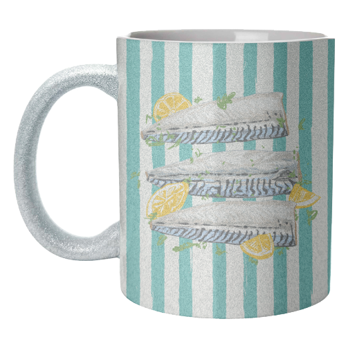 Retro Mackerel Fillet with Lemons Stripes - unique mug by EZbie