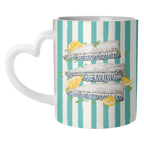 Retro Mackerel Fillet with Lemons Stripes - unique mug by EZbie
