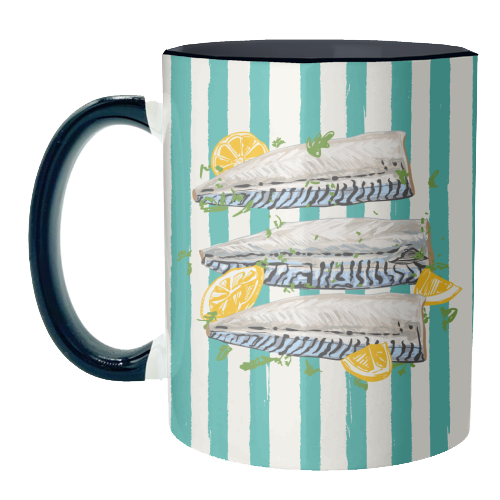 Retro Mackerel Fillet with Lemons Stripes - unique mug by EZbie