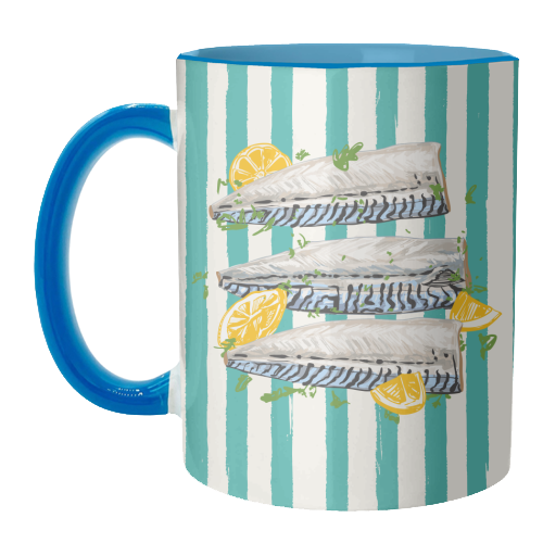 Retro Mackerel Fillet with Lemons Stripes - unique mug by EZbie