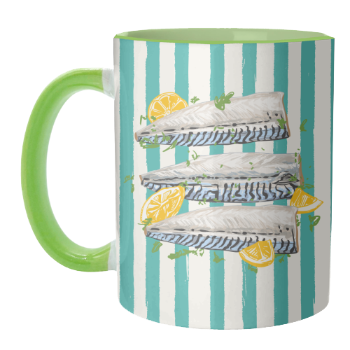 Retro Mackerel Fillet with Lemons Stripes - unique mug by EZbie