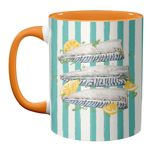 Retro Mackerel Fillet with Lemons Stripes - unique mug by EZbie