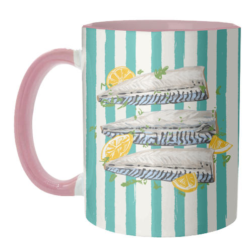 Retro Mackerel Fillet with Lemons Stripes - unique mug by EZbie