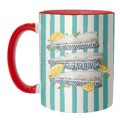 Retro Mackerel Fillet with Lemons Stripes - unique mug by EZbie