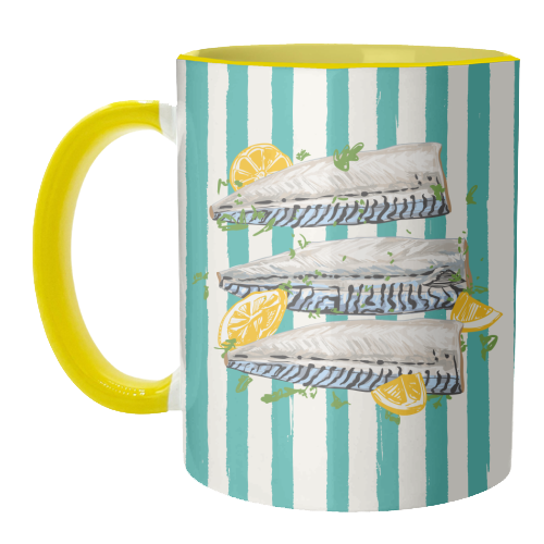 Retro Mackerel Fillet with Lemons Stripes - unique mug by EZbie