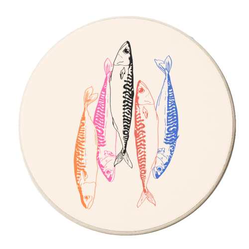Retro Mackerel Line Art - personalised beer coaster by EZbie