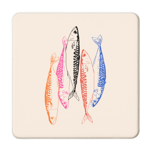 Retro Mackerel Line Art - personalised beer coaster by EZbie