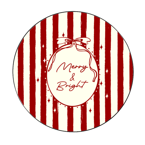 Retro Merry & Bright Christmas Stripes Illustration - Circle Sticker by EZbie