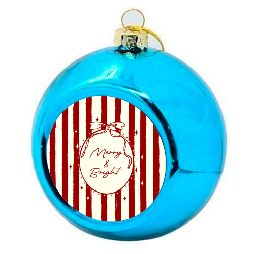 Retro Merry & Bright Christmas Stripes Illustration - colourful christmas bauble by EZbie