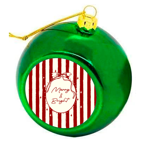Retro Merry & Bright Christmas Stripes Illustration - colourful christmas bauble by EZbie