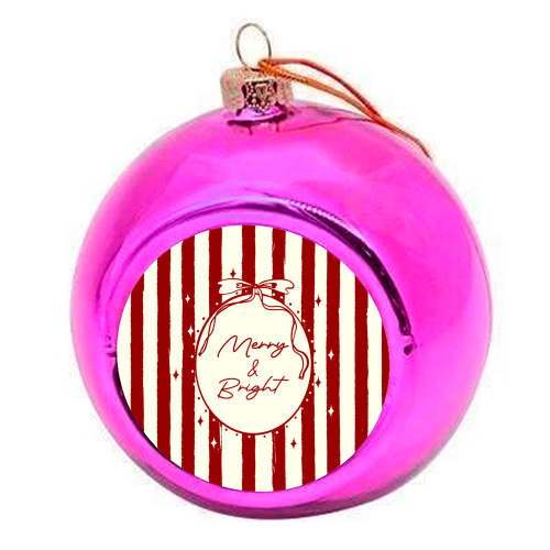 Retro Merry & Bright Christmas Stripes Illustration - colourful christmas bauble by EZbie