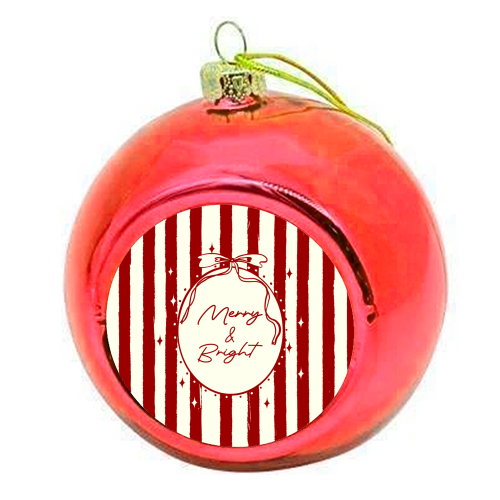 Retro Merry & Bright Christmas Stripes Illustration - colourful christmas bauble by EZbie