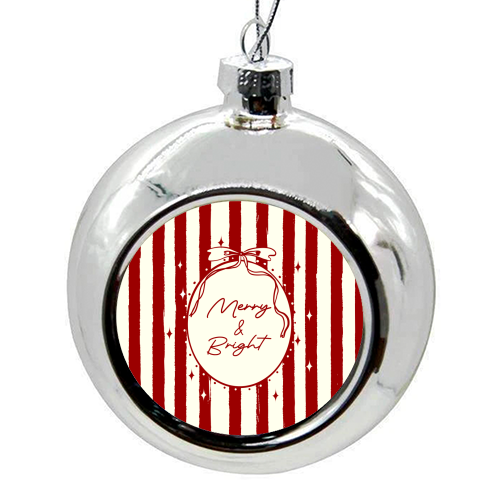 Retro Merry & Bright Christmas Stripes Illustration - colourful christmas bauble by EZbie