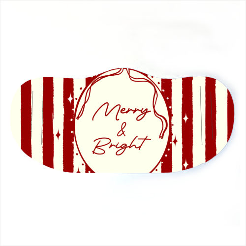 Retro Merry & Bright Christmas Stripes Illustration - face cover mask by EZbie