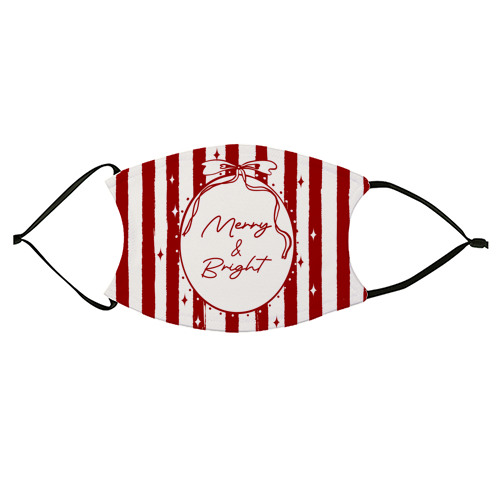 Retro Merry & Bright Christmas Stripes Illustration - face cover mask by EZbie