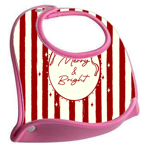 Retro Merry & Bright Christmas Stripes Illustration - feeding bib by EZbie
