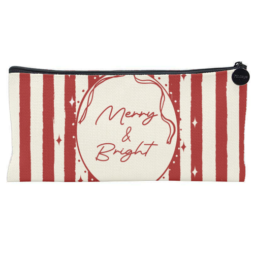 Retro Merry & Bright Christmas Stripes Illustration - flat pencil case by EZbie