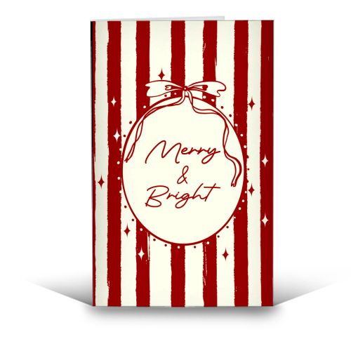 Retro Merry & Bright Christmas Stripes Illustration - funny greeting card by EZbie