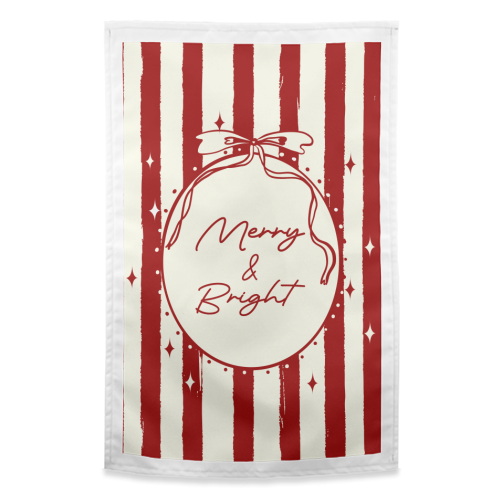 Retro Merry & Bright Christmas Stripes Illustration - funny tea towel by EZbie